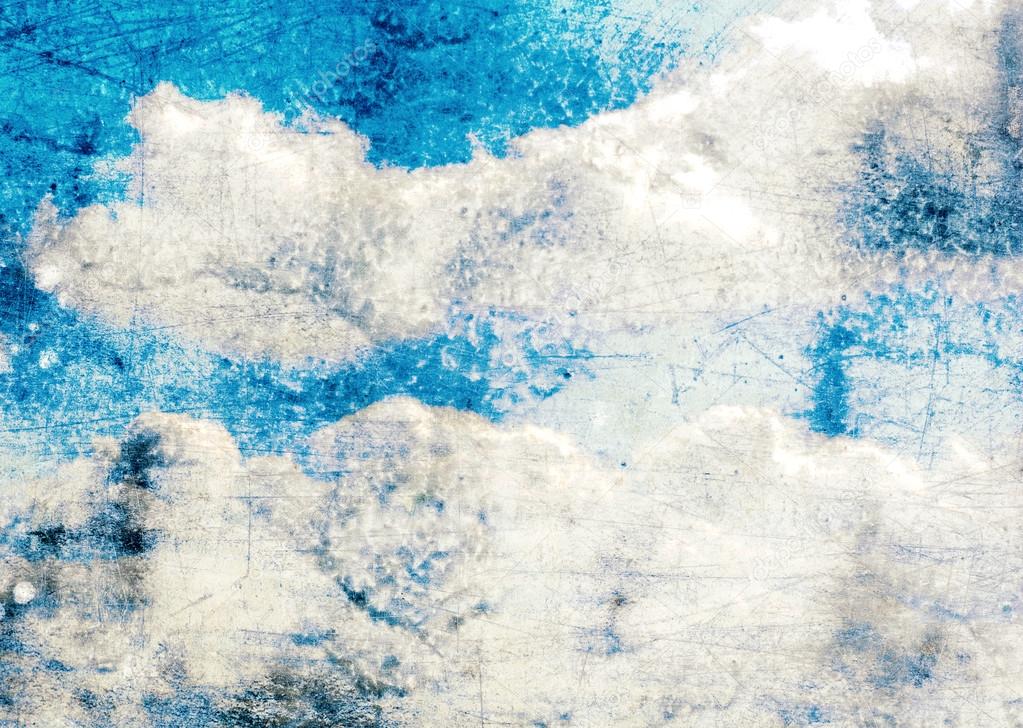 Cloud and blue sky on old scratched metal texture