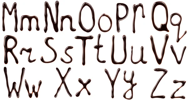 Izoluj są wielkie i małe litery alfabetu z syrop czekoladowy — Zdjęcie stockowe