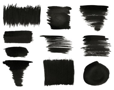 çeşitli siyah beyaz zemin üzerine suluboya el boya fırça darbeleri yalıtılır kümesi.