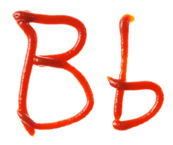 Litery alfabetu, z pomidorów, keczup syrop są izolowane — Zdjęcie stockowe