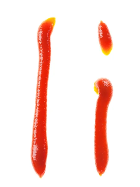 Letras del alfabeto hechas de tomate, jarabe de ketchup están aislados — Foto de Stock