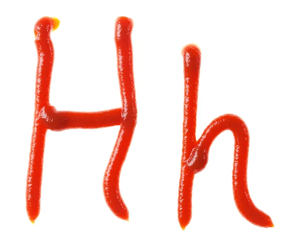 Alfabeto letras feitas de tomate, xarope de ketchup são isolados — Fotografia de Stock