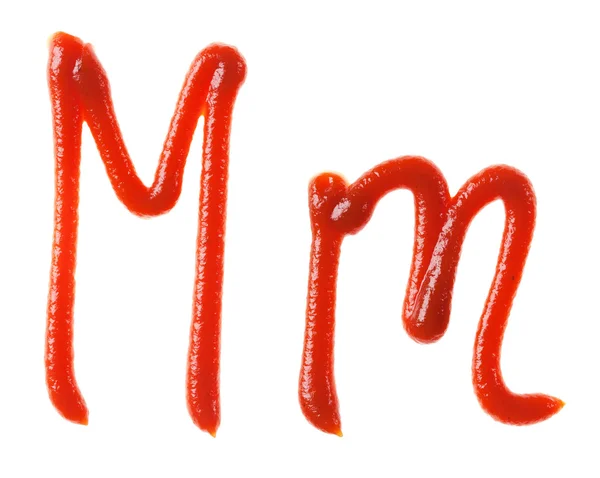 Alfabeto letras feitas de tomate, xarope de ketchup são isolados — Fotografia de Stock