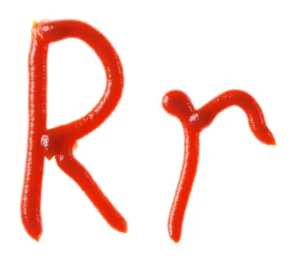 Alphabet letters made from tomato, ketchup syrup are isolated — Stock Photo, Image