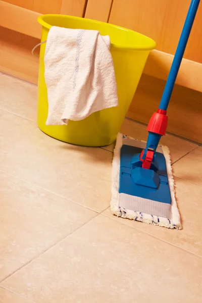 Limpieza de la casa con la fregona —  Fotos de Stock