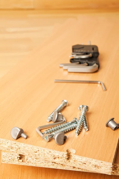 Piezas de muebles de madera marrón para montaje — Foto de Stock