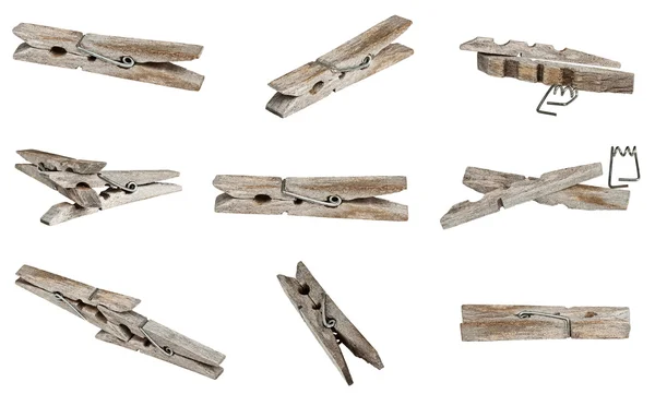 Conjunto de ropa de madera vieja clip —  Fotos de Stock