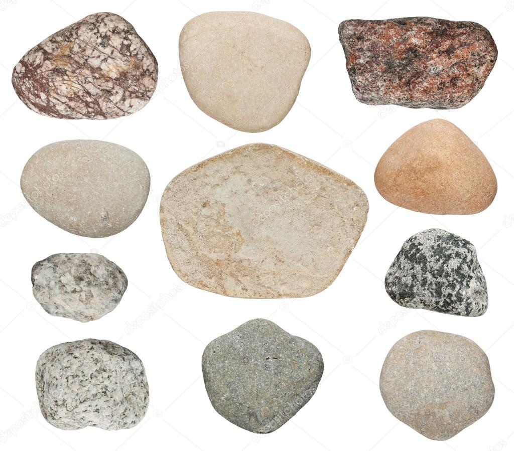 various color stones are isolated on a white background