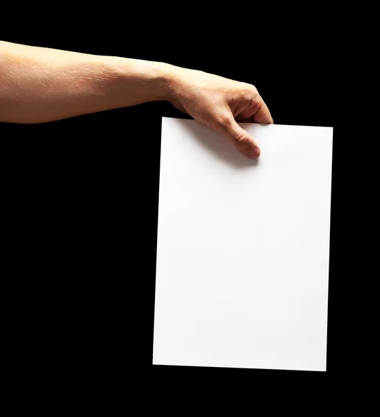 Adam elini tutarak beyaz kağıt — Stok fotoğraf