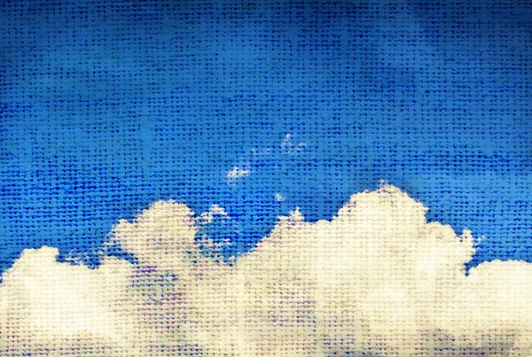 Nuvem, céu pintado em uma textura de tecido — Fotografia de Stock