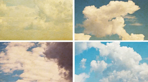 Set sky and clouds on grunge paper texture — Stock Photo, Image