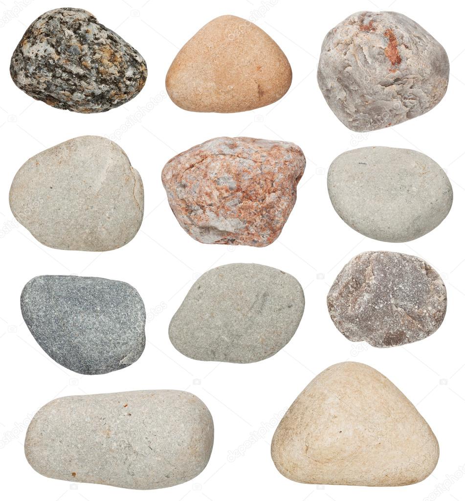 various color stones are isolated on a white background