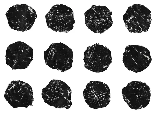 Set of ink scratched brush strokes, circle,round spots. Design element. — Stock Photo, Image