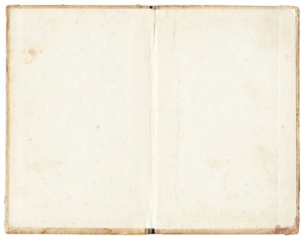Viejo libro abierto manchado sobre fondo blanco — Foto de Stock