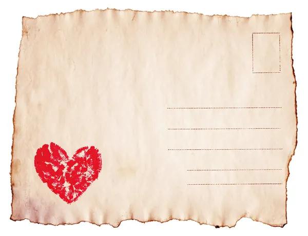 Акварель сердце окрашены на винтажной выжженной открытки — стоковое фото