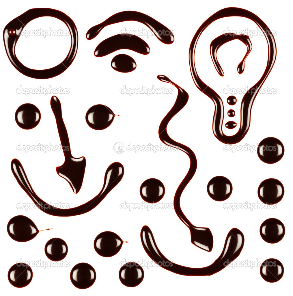 Set of different chocolate syrup symbols are isolated on a white background