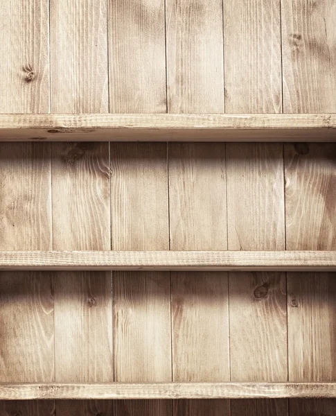 Estante vacío sobre fondo de madera. Textura madera. —  Fotos de Stock