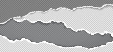 Yırtık, yırtık beyaz ve gri renkli yumuşak gölgeli kağıt şeritler metin için kare arkaplanda. Vektör illüstrasyonu