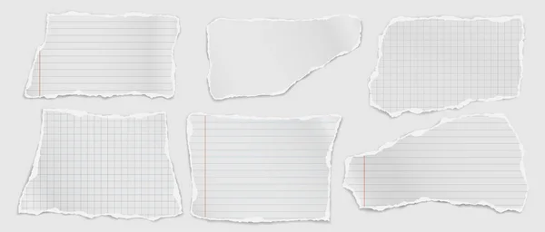 Ensemble de notes blanches déchiré, bandes de papier pour ordinateur portable sont sur fond blanc pour le texte, la publicité ou le design. Illustration vectorielle — Image vectorielle