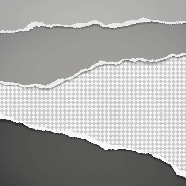 Yırtık, yırtık beyaz ve gri renkli yumuşak gölgeli kağıt şeritler metin için kare arkaplanda. Vektör illüstrasyonu — Stok Vektör