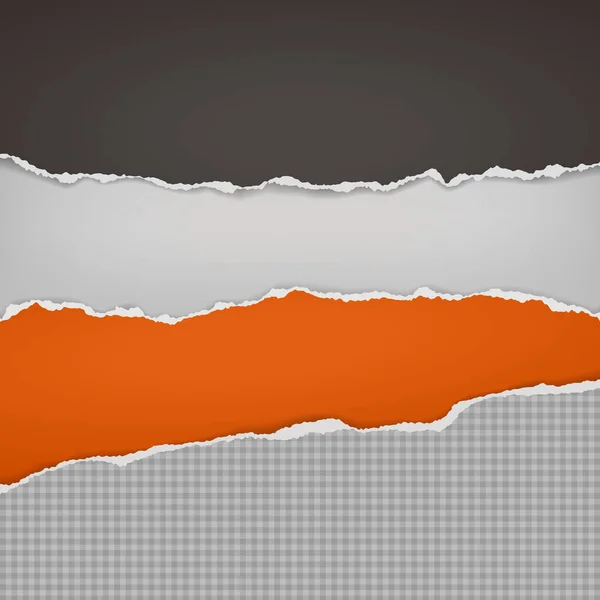 卷曲，撕破的深灰色和橙色的纸带与软阴影是在白色背景的文字。矢量说明 — 图库矢量图片