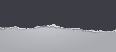 Yırtılmış, yumuşak gölgeli siyah kağıt parçası gri arkaplanda yazı için. Vektör illüstrasyonu