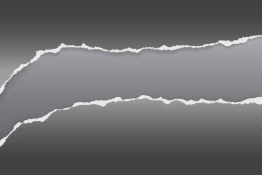Yumuşak gölgeli yırtık siyah kağıt şeritleri metin için koyu gri arka plandadır. Vektör illüstrasyonu