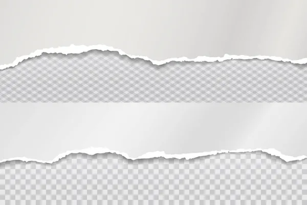 Remsor av sönderrivet, rivet grått och vitt papper med mjuk skugga finns på fyrkantig bakgrund för text. Vektorillustration — Stock vektor