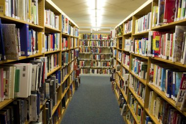 raflardan kitap kütüphane içinde tam