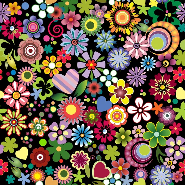 花卉的组合，黑色背景 — 图库矢量图片