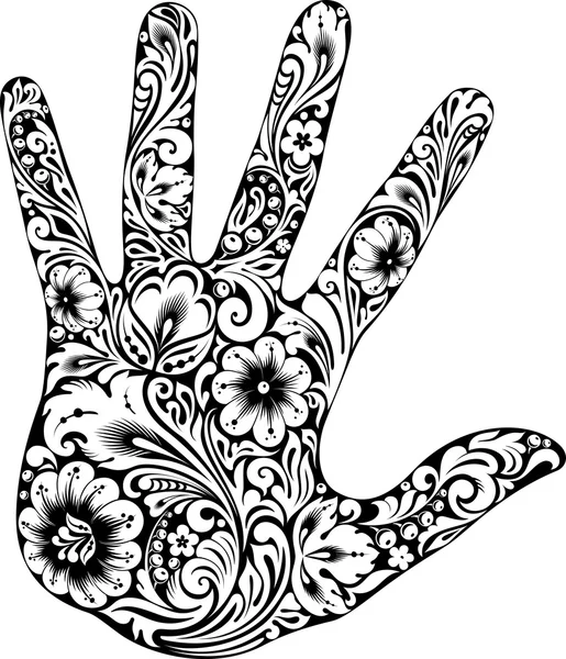 Hand in de bloemen b&w — Stockvector