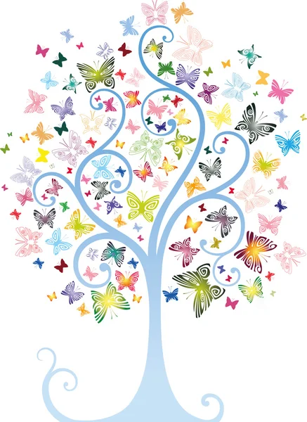 Árbol con mariposas — Vector de stock