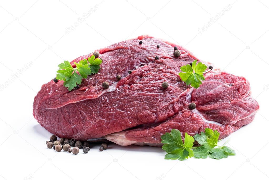 Raw veal  slice with bone isolated on white 