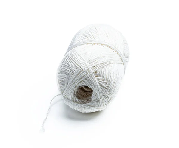 Skein White Linen Cord Isolated White — Stock Photo, Image