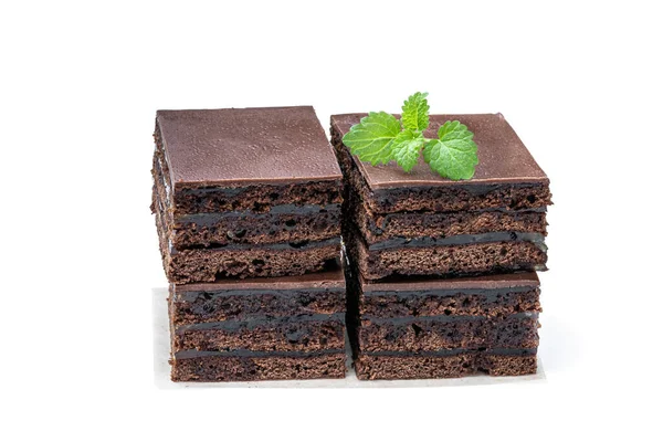 Νόστιμο Κέικ Στρώσεις Σοκολάτας Που Απομονώνεται Λευκό — Φωτογραφία Αρχείου
