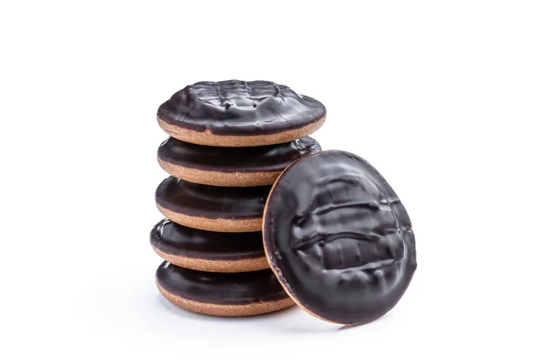 Jaffa Cake Cookies Covered Dark Chocolate Filled Marmalade Isolated White — Stock Photo, Image