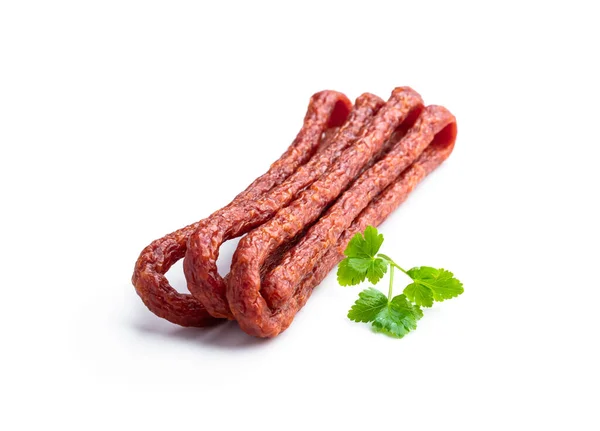 Trocken Gepökelte Kabanos Wurst Isoliert Auf Weißem Papier — Stockfoto