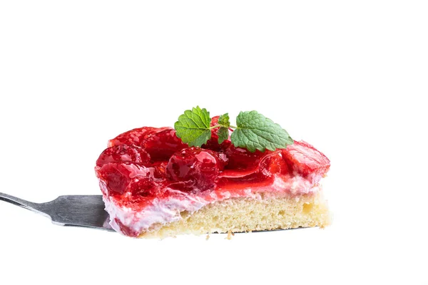 Slice Delicious Strawberry Tart Wooden Background — Photo