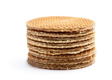 Beyazda izole edilmiş stroopwafels yığını 