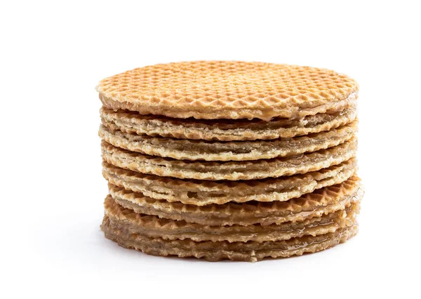 Hromada Stroopwafelů Izolovaných Bílém — Stock fotografie