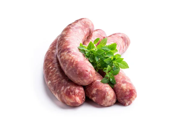 Set Pork Sausages Isolated White Background — Stock Photo, Image