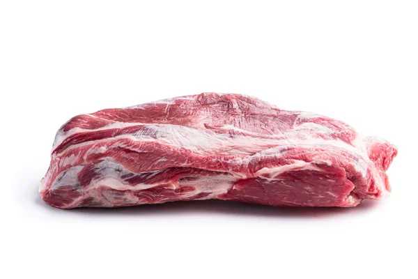 Carne Maiale Cruda Congelata Isolata Bianco — Foto Stock