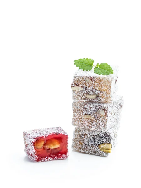 Turkish Delight Phistachio Almond Covered Coconut Isolated White — стоковое фото