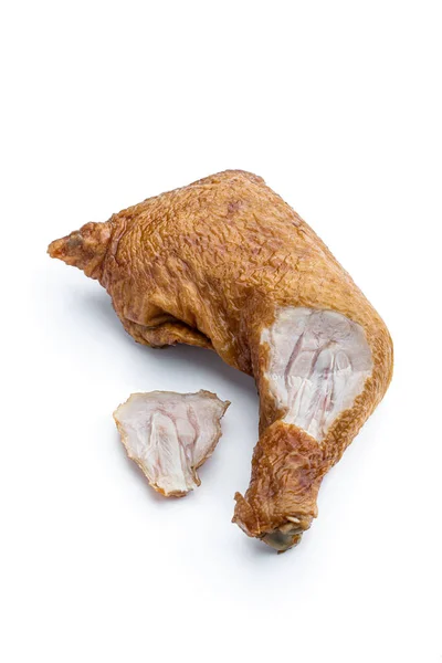 Smoked Chicken Leg Isolated White — Zdjęcie stockowe