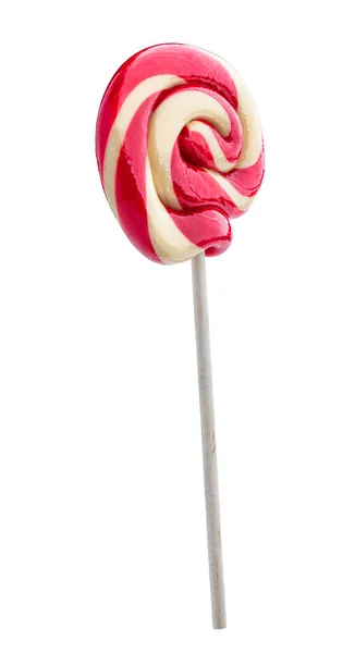 Classic Twisted Spiral Red White Lollipop Wooden Stick Isolated — Fotografia de Stock