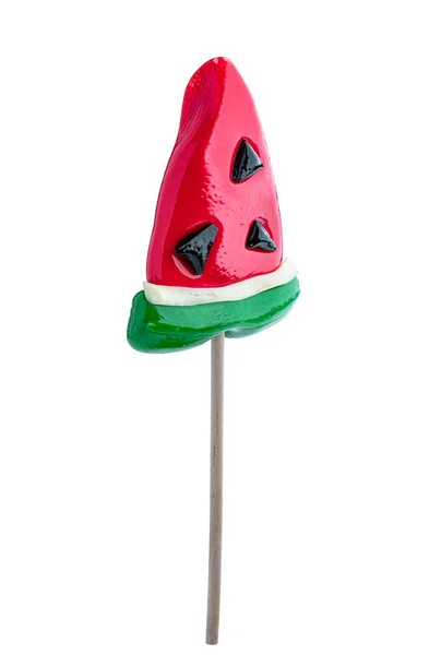 Fancy Watermelon Lollipop Wooden Stick Isolated White Background — Fotografia de Stock