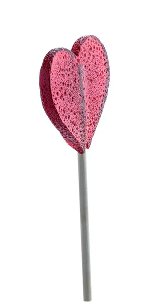 Classic Heart Shape Red Lollipop Wooden Stick Isolated — Zdjęcie stockowe