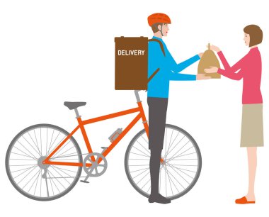 Bir teslimat bavulunu teslim alan genç bir adamın ve onu alan genç bir kadının resmi.