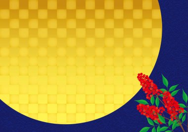 Altın yaprak ve güney gökyüzü kırmızı meyve bitkisi. Japon stili vektör illüstrasyon arka planı