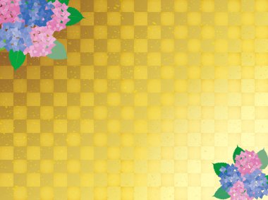 Japon stili ortanca ve altın yaprağının arkaplan materyali